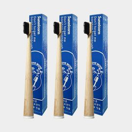 [SUNNICORN] Bamboo Toothbrush with Charcoal-Coated Soft PBT Bristles, Ergonomic 2.5cm Head for Gentle & Effective Oral Care